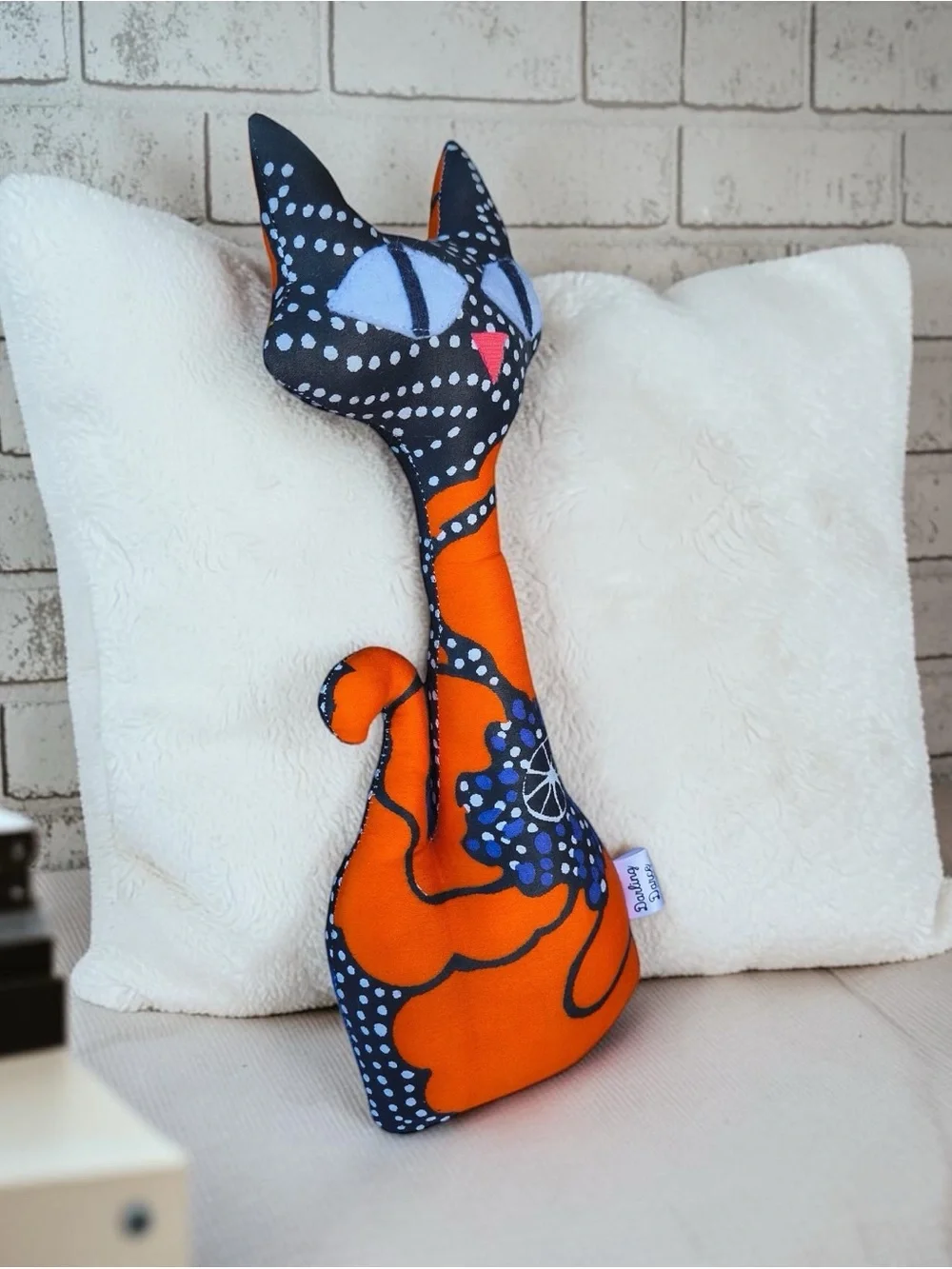 Handmade Orange & Black Atomic Cat Decorative Pillow Plush
